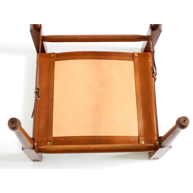 Vintage Safari Stool with Teak Frame and Saddle Leather, 1990s For Sale - Image 17 of 18