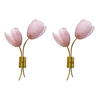 Murano Glass and Brass Tulip Sconces, 2000s, Set of 2 For Sale