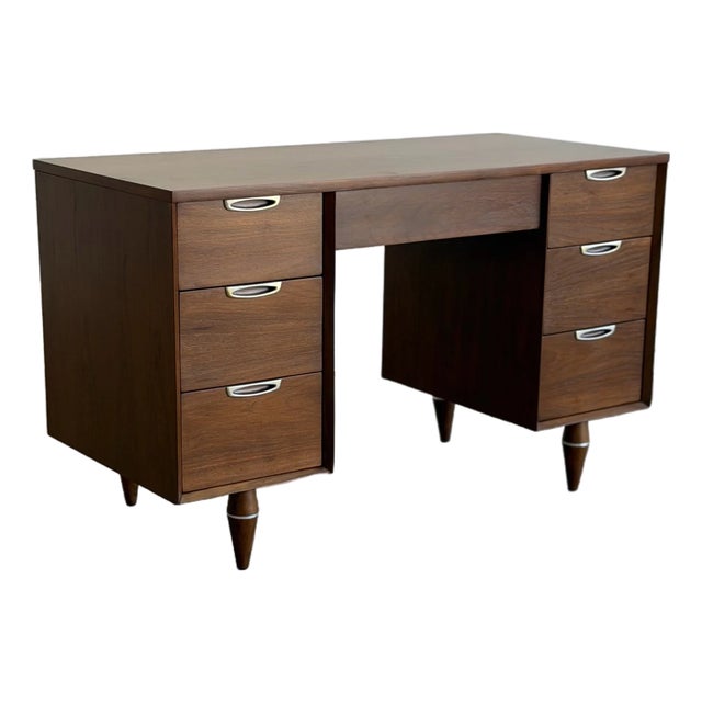 1960s Attributed Broyhill Mid-Century Walnut Executive Desk For Sale