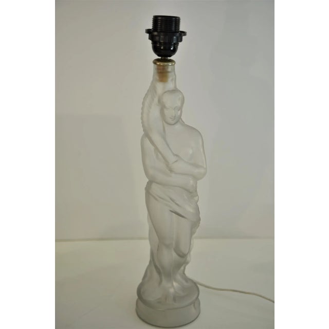 Glass Art Nouveau Art Deco Frosted Glass Table Lamp in the style of Lalique For Sale - Image 7 of 10