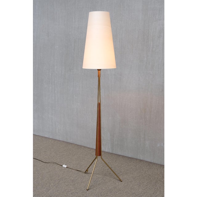 Brass and Teak Tripod Floor Lamp from Möllers Armatur Eskilstuna, Sweden, Late 1950s For Sale - Image 4 of 10
