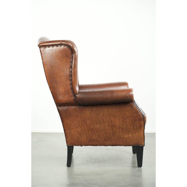 Sheepskin Wing Armchair with Black Piping For Sale - Image 3 of 18