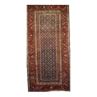 19th Century Persian Kurdish Gallery Rug, Hand-Knotted Wool, Allover Paisley Design, Navy & Red, 5x9 For Sale