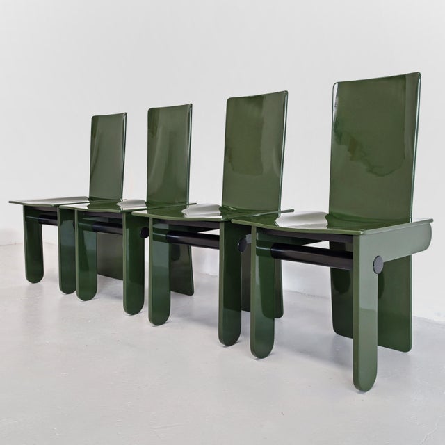 Vintage English Green Lacquered Chairs by Carlo Scarpa for Gavina, 1970s, Set of 4, in Flawless conditions. Designed 1970...