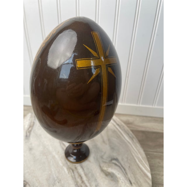 1990s Russian Kholuy Style Lacquer Egg Flight Into Egypt Signed Ryabov Vintage 10" Large For Sale - Image 5 of 11