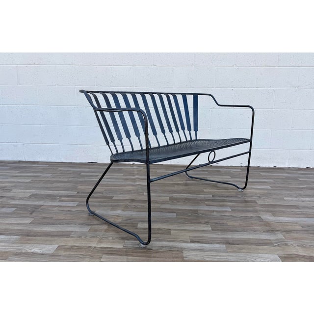 Vintage Mid-Century Modern Wrought Iron Patio Conversation Set | Loveseat & 2 Bouncer Chairs | Russell Woodard Style For Sale - Image 10 of 18