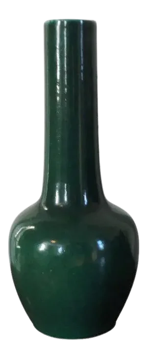 19th Century Chinese Porcelain Bottle Shaped Vase in Monochrome Green Glaze with Kangxi Marks