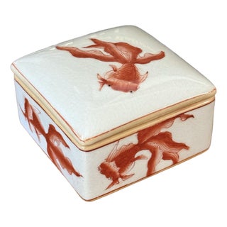 1980s Fancy Goldfish Lidded Porcelain Box For Sale