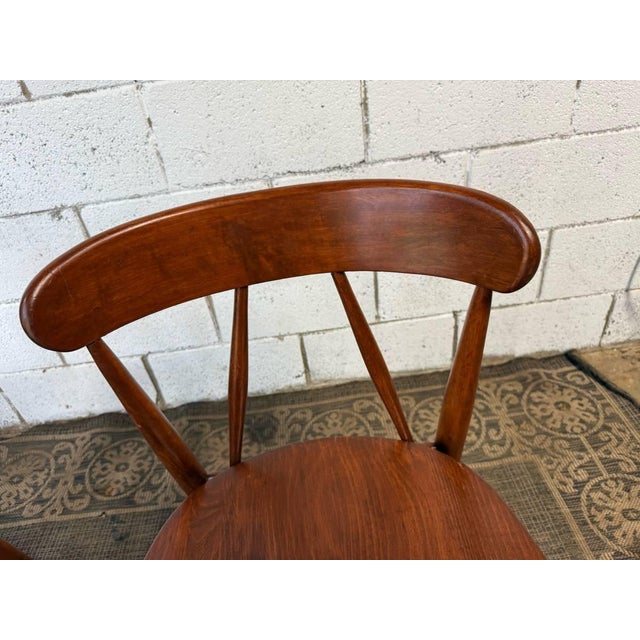 Mid Century Solid Wood Curved Spindle Back Dining Chairs- Set of 4 For Sale - Image 13 of 14