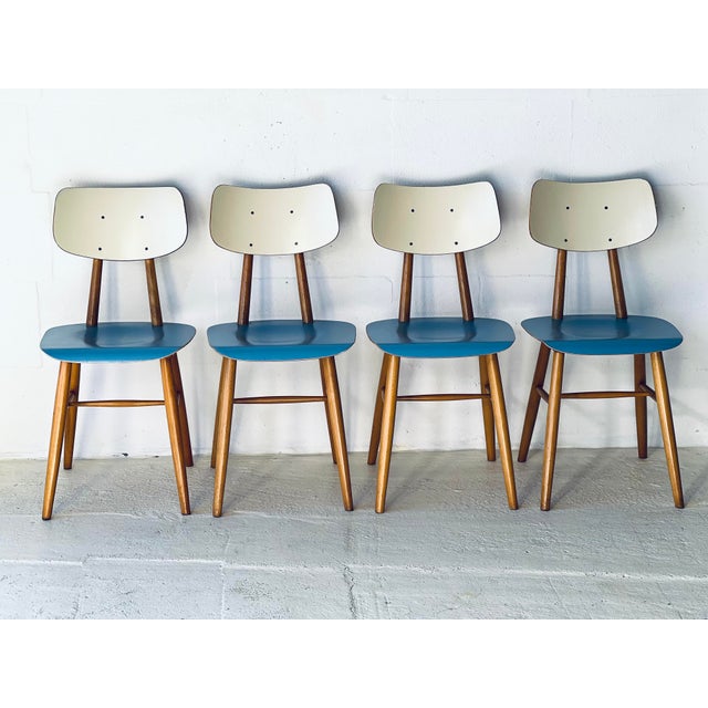 Vintage Dining Chairs from Ton, 1960s, Set of 4, in Good conditions. Designed 1960 to 1969 This piece has an attribution...