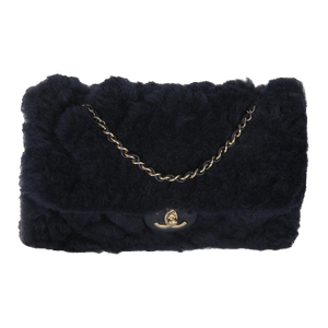Navy Shearling Quilted Lambskin Medium Flap Bag