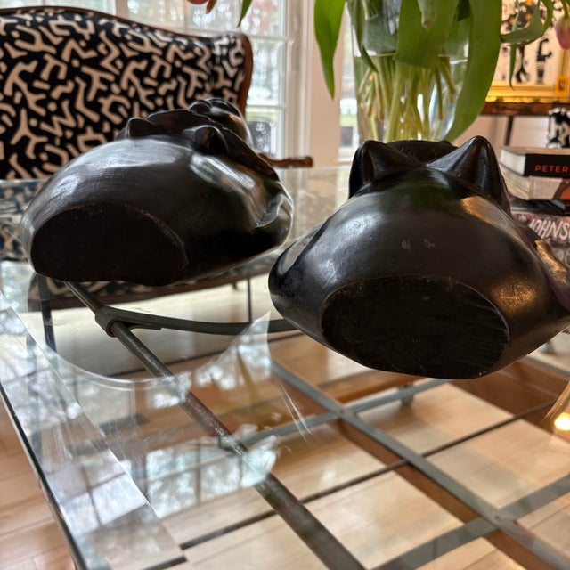 Pair of Vintage African Hand-Carved Wood Bust Sculptures, Tribal Modern Style, 16 Inches For Sale - Image 11 of 12