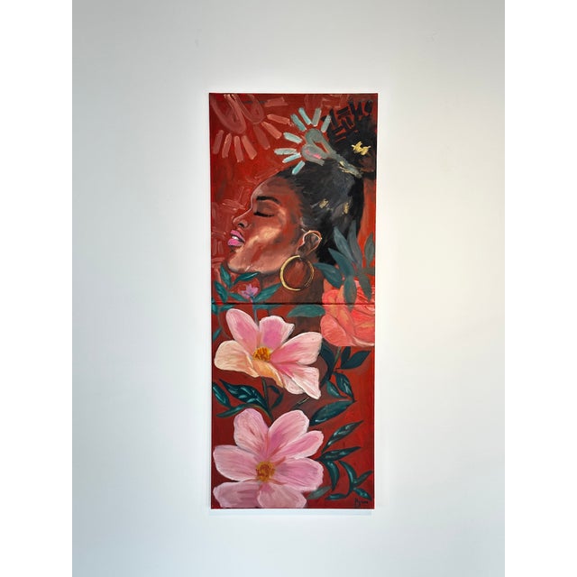Contemporary Quiet Becoming, Oil Painting by Seromo Okoro (2026), 21st Century, Contemporary, Figurative Portrait, Floral, Africa Women, 2024 - Set of 2 For Sale - Image 3 of 4