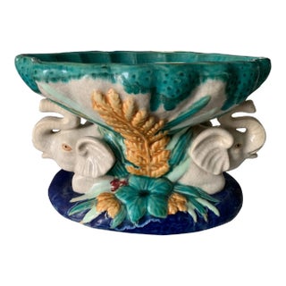 Italian Majolica Bowl with Elephants For Sale