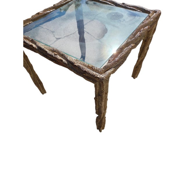 Vintage Carved Faux Bois Mid Century Side Table Hollywood Regency Carved Wood For Sale - Image 15 of 18