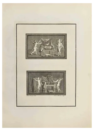 Francesco Martano, Fresco Cupid with Animals, Etching, 18th Century