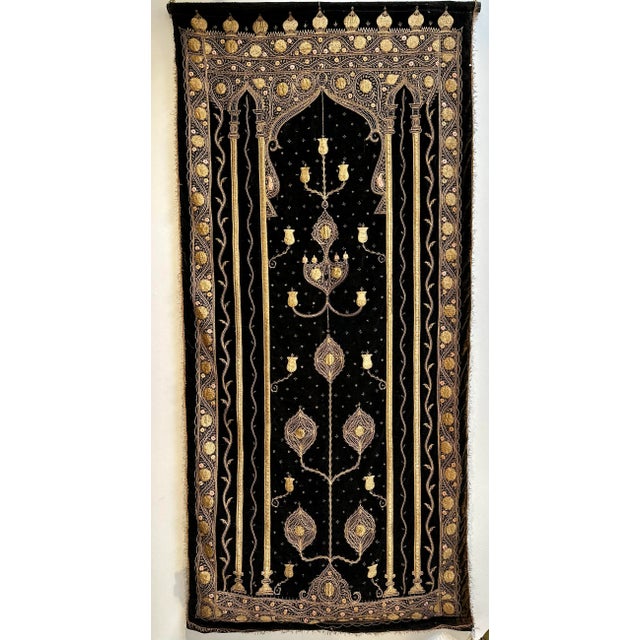 Asian Antique Antique Moroccan Textile Black & Gold Tapestry For Sale - Image 3 of 5