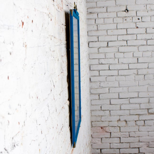 Wood 19th to 20th Century Textile Wall Art Metallic Gold Embroidered Panel on Linen Blue Silk Frame Manner of Turkish Ottoman For Sale - Image 7 of 18