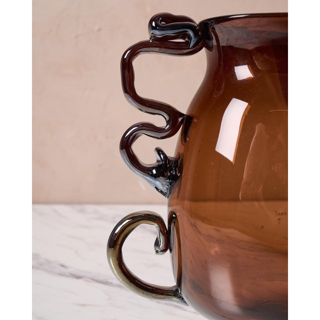Sculptural Serpintine “Venetian Vase” Decorative Vase by Casa in Amber Handblown Glass For Sale - Image 11 of 17