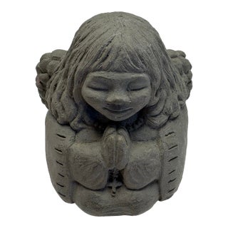 Mid 20th Century Petite Stone Angel Sculpture | Praying Cherub Figure | Garden or Memorial Decor (3”) For Sale