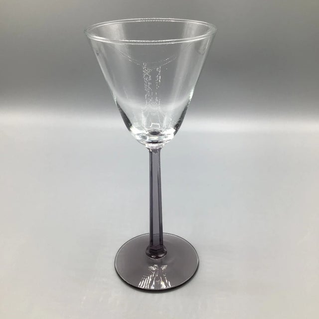 Glass Vintage Set of 4 Amethyst Octagonal Stem Champagne and 4 Wine Glasses-Set of 8 For Sale - Image 7 of 13