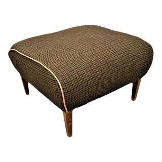 Vintage Mid 20th Century Ottoman Reupholstered With Woolen Houndstooth Fabric For Sale