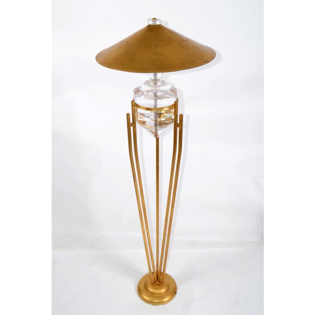 Art Deco Style Brass, Metal and Stacked Lucite Module Floor Lamp Golden Shade For Sale - Image 13 of 13