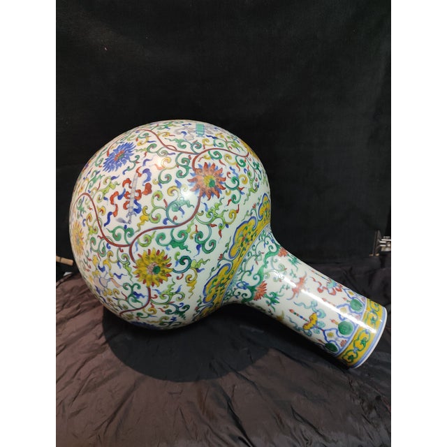 Chinese Ceramic Vase Qing Dynasty Qianlong Marked Doucai Porcelain Tianqiu Vase Hand Painted Hidden Eight Immortals Pattern For Sale - Image 9 of 11