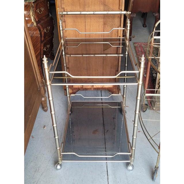 Mid-Century Modern 1950s Silver Tone Bamboo Bar Cart For Sale - Image 3 of 8