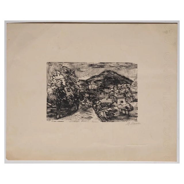 Mino Maccari, Landscape, Woodcut Print on Paper, Early 20th Century For Sale
