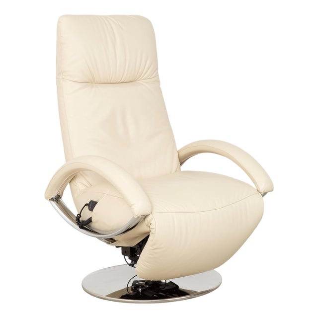 Cream Leather Armchair with Electric Function from Strässle For Sale