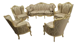 Antique French Regency Style Carved Gilded 5 Piece Parlor Set
