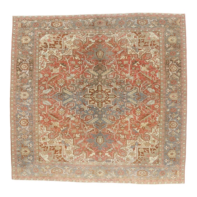 Antique Persian Heriz Rug, 11'07 X 11'01 For Sale