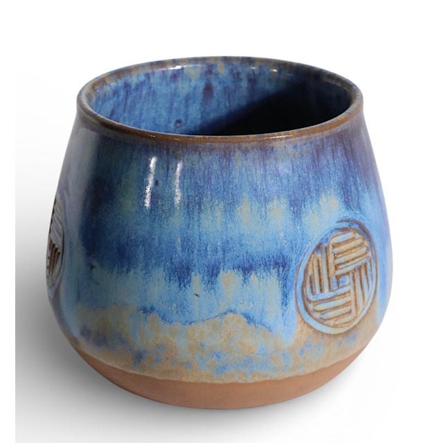 Michael Andersen Ceramics Mid 20th Century Danish Modern Crystalline Glaze Pottery Vase by Michael Anderson Bornholm 3 Herrings Mark For Sale - Image 4 of 10