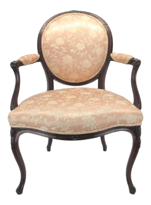 Louis XV Upholstered 1700s Armchair With With Balloon Back & Padded Arms