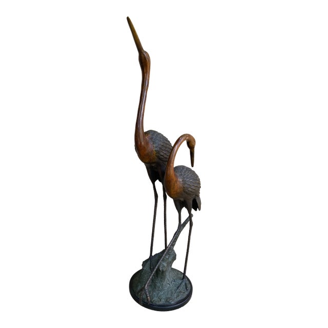 1990s Fabulous 5’ Bronze Crane Pair For Sale