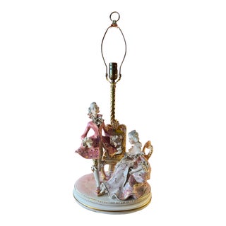 Capodimonte Courting Couple Porcelain Table Lamp For Sale