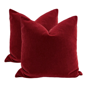 Plush Red Down Filled Mohair Pillows - A Pair