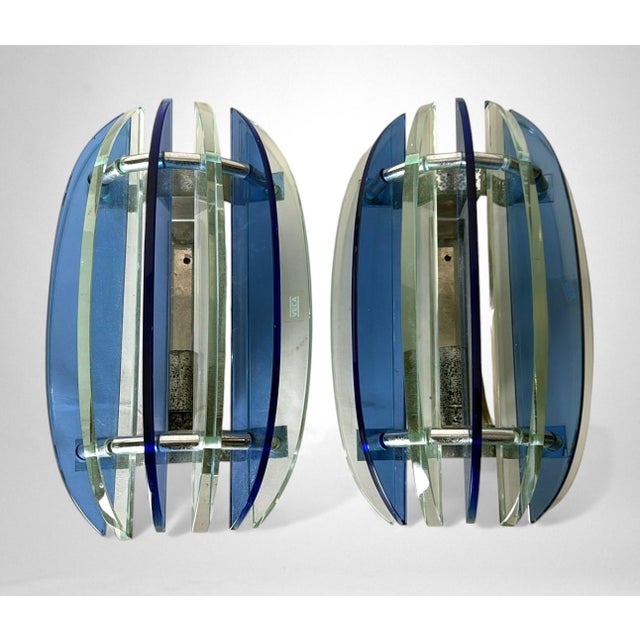 Veca Late 20th Century Veca for Fontana Arte Pair of Italian Wall Sconces Steel and Seven Crystal For Sale - Image 4 of 18