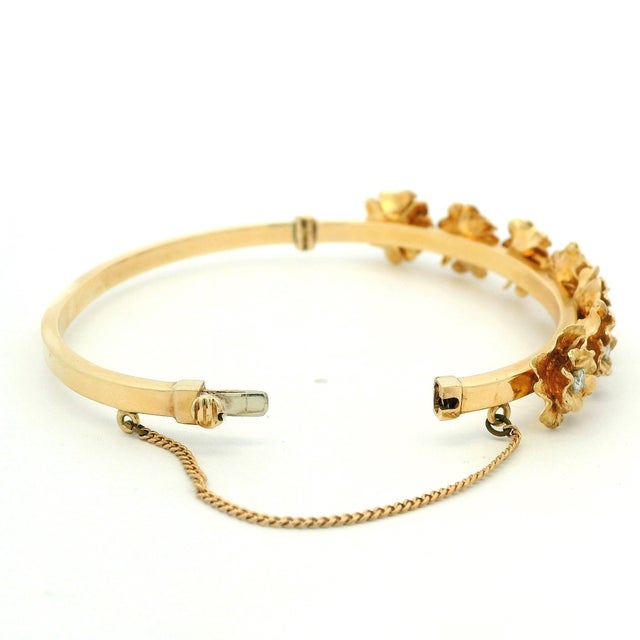 Antique English Victorian Diamond Wild Rose Floral Bangle Bracelet in 15k Gold For Sale - Image 9 of 10