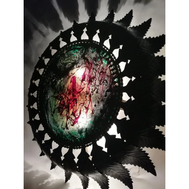 Vintage Metal & Painted Glass Sconce For Sale - Image 4 of 11