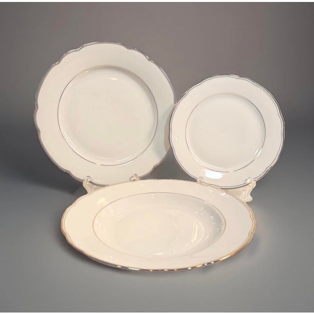Late 20th Century French Country White Bavarian Porcelain Dinnerware Set, Scalloped Gold Trim, 40 Pieces For Sale - Image 4 of 18