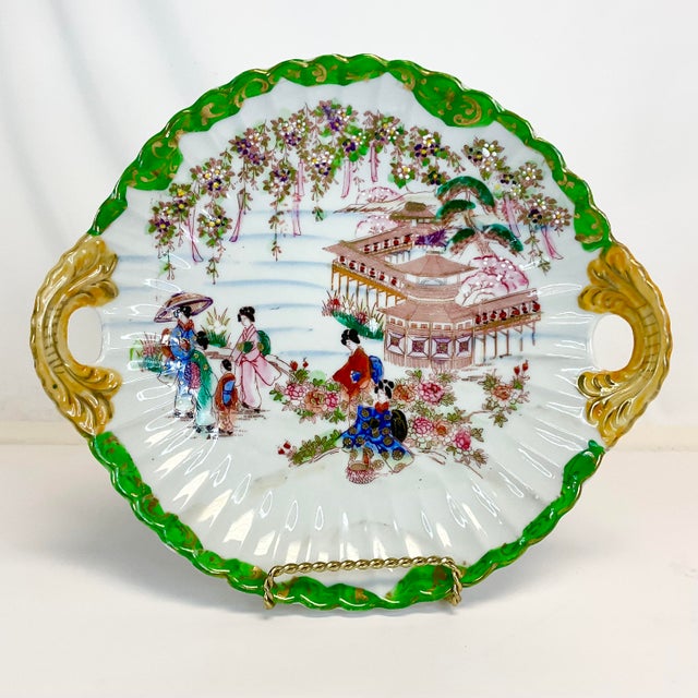 Mid 20th Century Mid-Century Chinoiserie Hand Painted Japaneses Geisha Girls Bowl For Sale - Image 5 of 11