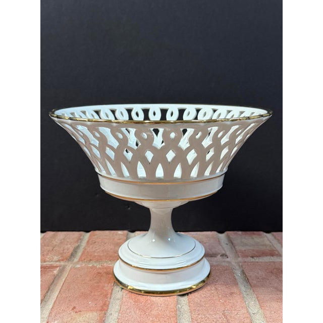 Italian Vintage Italian Ceramic White Reticulated Pedestal Basket Fruit Bowl / Compote For Sale - Image 3 of 11