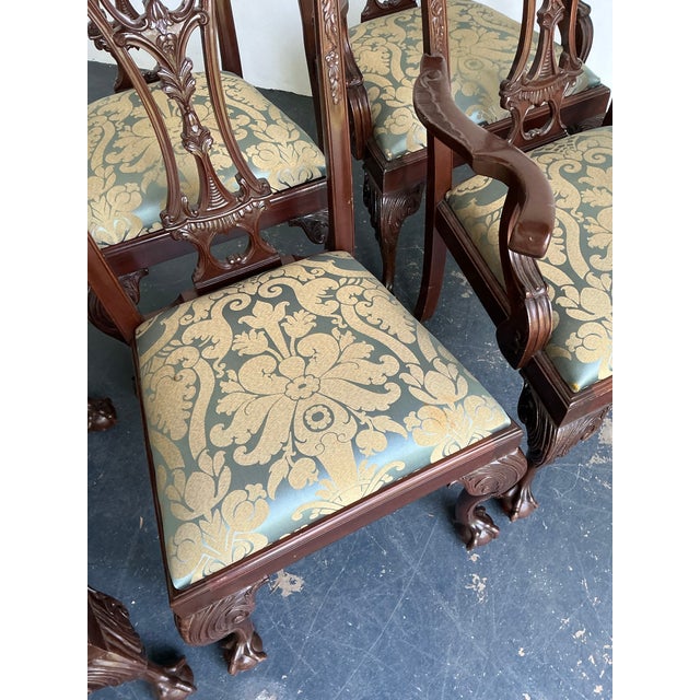 Vintage Ball and Claw Chippendale Dining Chairs in Fortuny Jaquard - Set of 8 For Sale - Image 11 of 12
