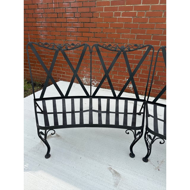 Metal Late 20th Century Woodard Chantilly Rose Wrought Iron Outdoor Sectional Sofa with Cushions, Attributed, 2 Pieces For Sale - Image 7 of 9