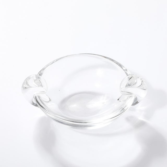 Glass Mid-Century Modernist Crystal Dish Signed Steuben For Sale - Image 7 of 18