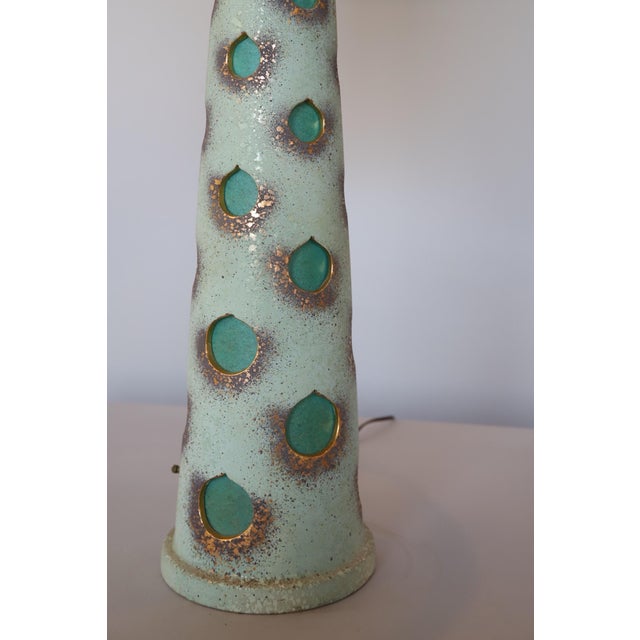Stunning ceramic table lamp with inner body light for extra glow. Sold with original finial. No shade.