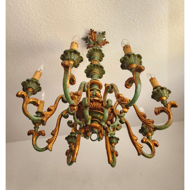 Antique Louis XV Rococo Baroque Florentine Chandelier with Eight Arms Gilded with Gold Leaf, Italy, 1920s For Sale - Image 6 of 18
