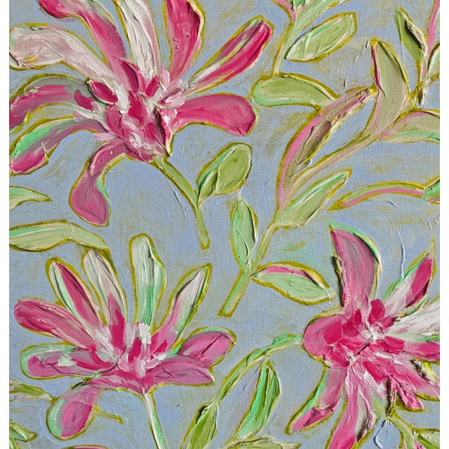 Original Clematis Garden Painting in Gold Bamboo Frame, Oil on Canvas Board, 14" X 18" by Tatiana Duperault For Sale - Image 4 of 5